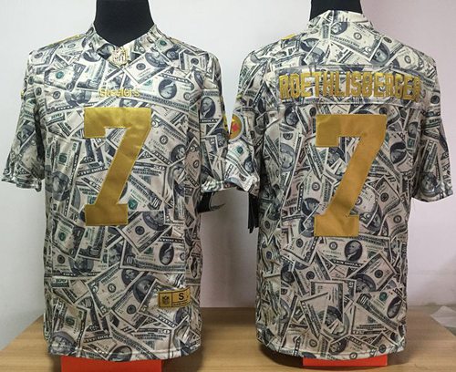 Nike Steelers #7 Ben Roethlisberger Dollar Fashion Men's Stitched NFL Elite Jersey - Click Image to Close